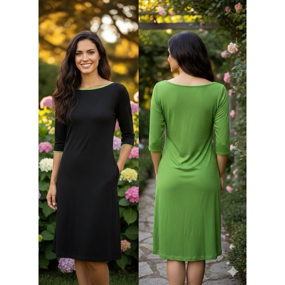 NWT Nally & Millie Black Green Reversible Half Sleeve Sheath Dress Women M USA